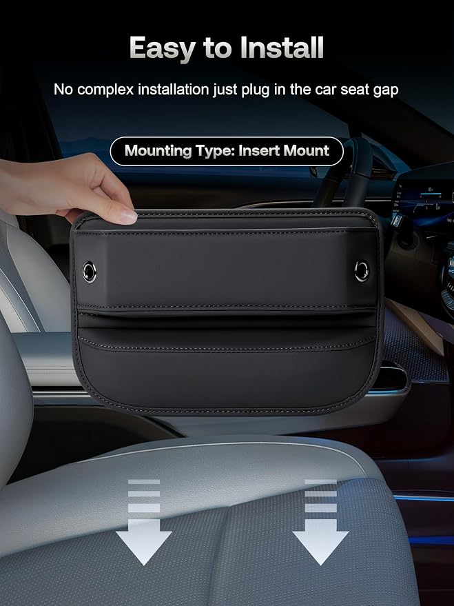 Premium Leather Car Seat Gap Filler Organizer (0.2”-1.2" Gaps), Clever Gifts for Car SUV Truck Owners (Black, 2 Pack) - Image 7
