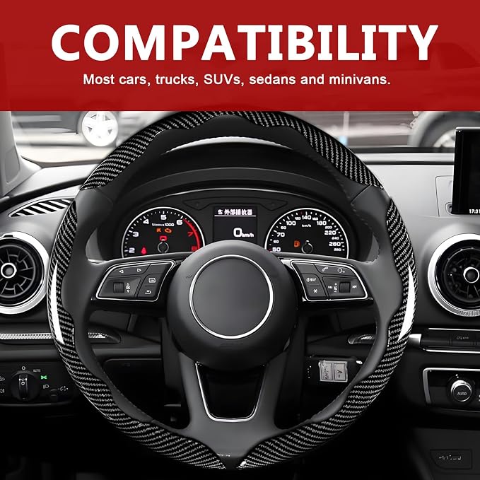 3pcs Universal Carbon Fiber Steering Wheel Cover - Anti-Slip & Segmented Design, Universal 99% Durable Steering Wheel Protector for Men and Women, Car Interior Accessory (Black) - Image 7