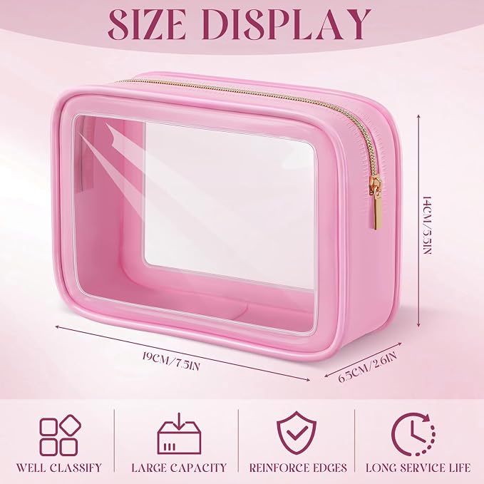 Hsei 6 Pcs Clear Makeup Bags Diaper Bag Organizer Travel Toiletry Bags with Zipper Clear Cosmetic Organizer Car Storage Pouch Bridesmaid Gift for Women Beach Vacation (Pink) - Image 2