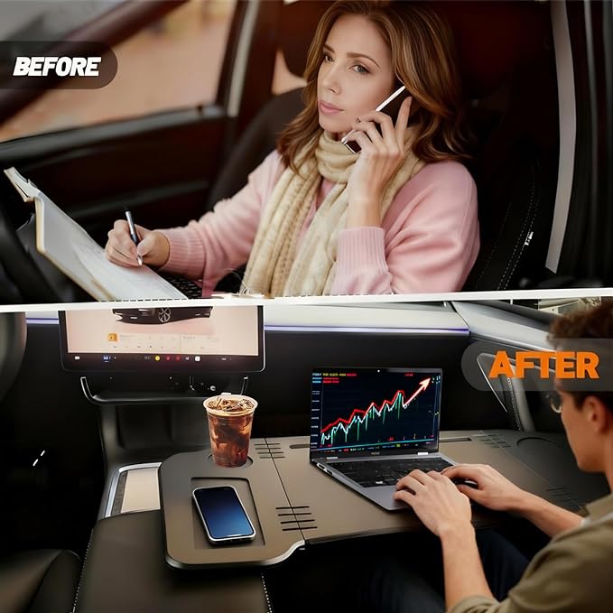 Foldable Car Table,Steering Wheel Desk for Laptop/Meal Tray Travel, 2-in-1 | Portable/Reinforced,Fit for Most Vehicles,Work Surface 30.31" x 14.96",Drink Holder & Phone Slot Included,Installs in Seconds - Image 7