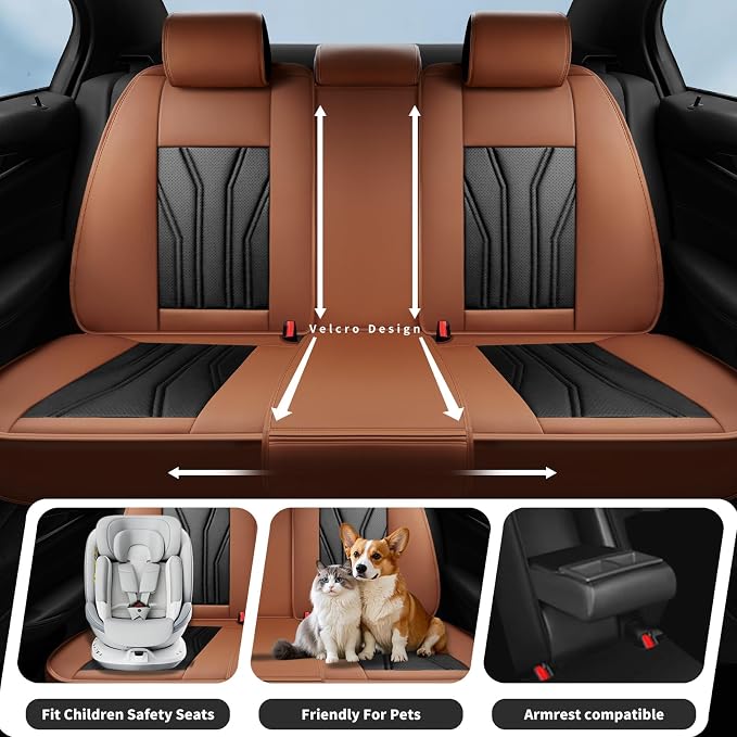Fit Altima Car Seat Covers for Nissan Altima 2010-2025 2026- Full Set Premium Leather, Waterproof&Breathable, All-Weather Seat Cushion Protecto & Airbag Compatible, Full Set Brown & Black - Image 3