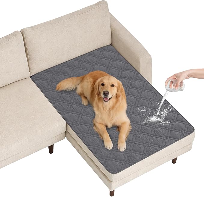 100% Waterproof Washable Dog Blanket，Gray+Gray， 42"x50" | ,7-Layer Reversible Couch Covers for Dogs Met for Sofa Furniture Car Camping by Unknown