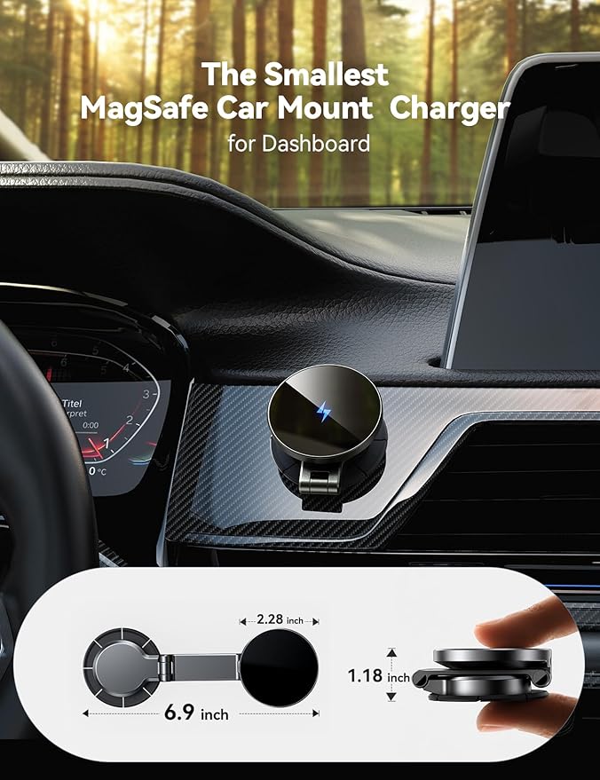 JOYROOM All-Metal MagSafe Car Mount Charger, 15W Mini Magsafe Car Charger for Dashboard, Wireless Car Charger for iPhone 17 Pro Max Plus/iPhone 16 15 14 13 12 Pro Max Plus, Black - Image 4