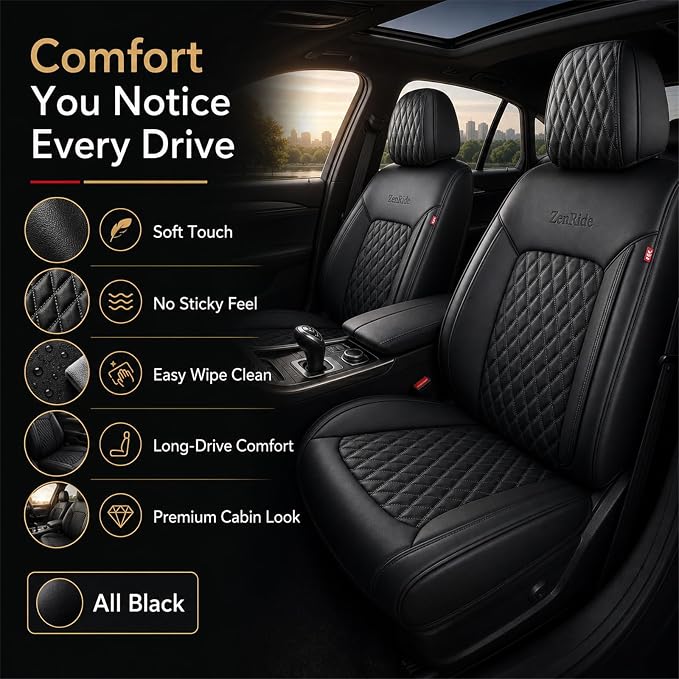 Black High-Density Nappa Leather Automotive Car Seat Covers Full Set | Univerasal Fit,3D Contoured,Waterproof,ThickTexture Nappa Leather,for most Suvs Trucks Sedans - Image 7