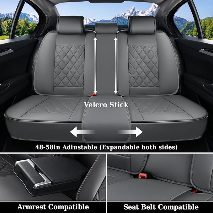 Coverado Leather Seat Covers, Car Seat Covers Full Set, Waterproof Faux Leather Seat Cover, Car Seat Protectors 5 Seats, Automotive Seat Covers Universal Fit for Most Cars SUV Trucks, Gray - Image 5