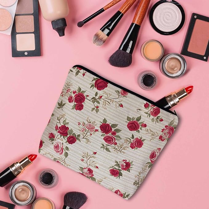 Makeup Bag For Purse Rose, Retro Floral Roses Red Cosmetic Bags For Women With Zipper Travel Toiletry Pouch Makeup Bags Makeup Organizers Purse For Toiletries Cosmetics - Image 3