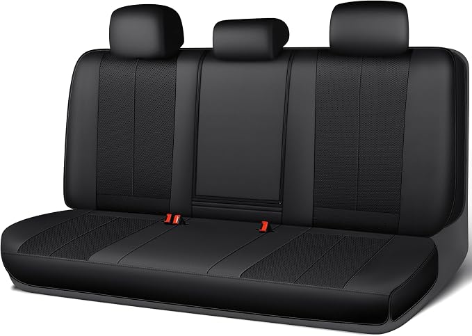 CAR PASS Back Car Seat Covers, Water Resistant Nappa Leather Rear Bench Seat Cover Universal Fit for Cars, SUVs, Vans, Trucks, Automotive Backseat (Rear, Black) by CARPASS