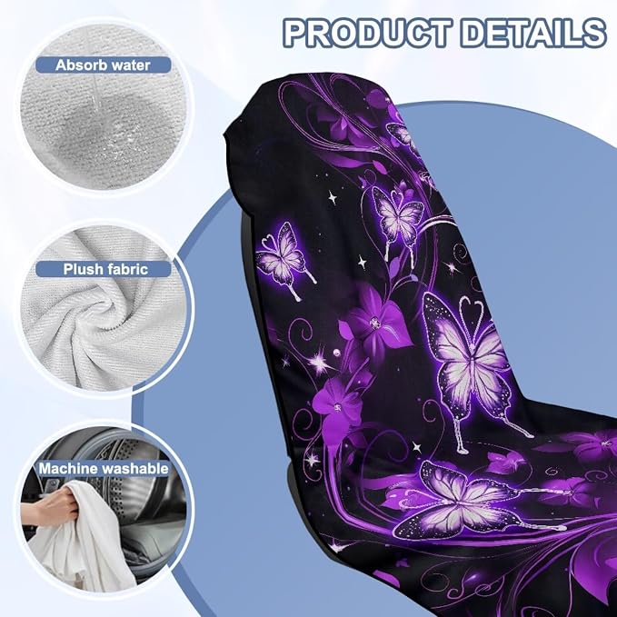 Purple Butterfly Car Seat Towel Cover After Gym for Front Seat Only Galaxy Butterfly Car Seat Cover Protector Stain Resistant Bench Seat Covers with Storage Bag Driver Seat Cushion Cover - Image 6