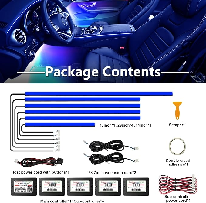 Acrylic Interior Car Lights - 6 in 1 LED Strip Lights with APP Control, 175 inches 593 LEDs Fiber Optic Lights, RGB Neon Car Ambient Lighting Kit - Image 5