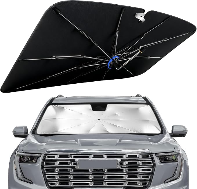 Windshield Sun Shade for GMC Acadia 2024-2026 with 360° Rotating Shaft | Custom Fit Umbrella Sunshade for UV Blocking, Interior Heat Protection, Easy Storage, UPF 50+ Cool Windshield Cover by Lonyaqui