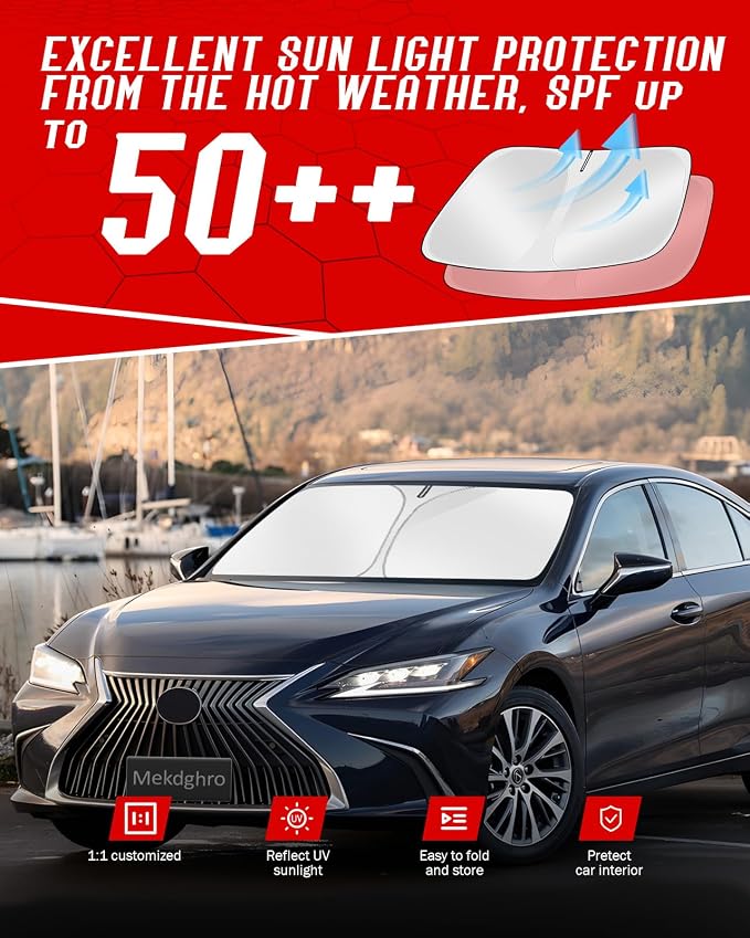 Windshield Sun Shade for Le-xus ES Sedan 250 300h 350 2019-2025 | Custom Fit, Foldable, Easy to Install & Store, Full Coverage, 210T Reflective Fabric, Blocks 99% of UV Rays - Image 7