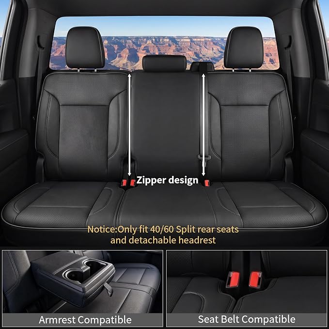 Custom Seat Covers for Silverado, Waterproof Nappa Leather Full Set Seatcovers for Chevy Silverado/GMC Sierra 2007-2013 & 2019-2026 1500, 2020-2026 2500HD 3500HD Crew/Double/Extended Cab - Image 5