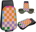 Leather Magnetic Sunglass Holder for Car Sun Visor, Cute Eyeglass Ticket Card Hanger Clip, Universal Auto Interior Accessories for SUV Pickup Truck, Color Checkered by Unknown