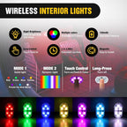 Nilight 4 PCS 7 Colors Wireless Magnetic RGB LED Interior Lights | USB Rechargeable Universal Mini Sticky Footwell Ambient Atmosphere Reading Lamp with Touch Sensor, Portable Night Lighting - Image 3