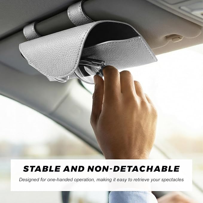 Sunglass Holder for Car Visor, Magnetic Auto Sun Visor Eyeglass Organizer with Dual Back Clips, Leather Glasses Protective Storage Case Universal for Most Vehicles Visors (White) - Image 4