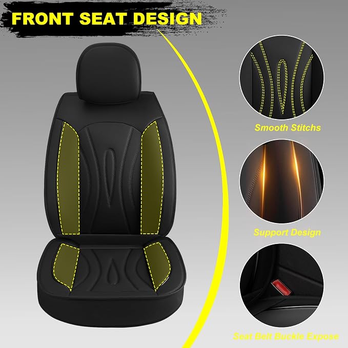 Front Seat Covers for Toyota Avalon 2001-2022 Faux Leather | Waterproof Breathable Scratch Resistant 360° Wrap Airbag Compatible Easy Clean (2 Seats,Black ) - Image 6