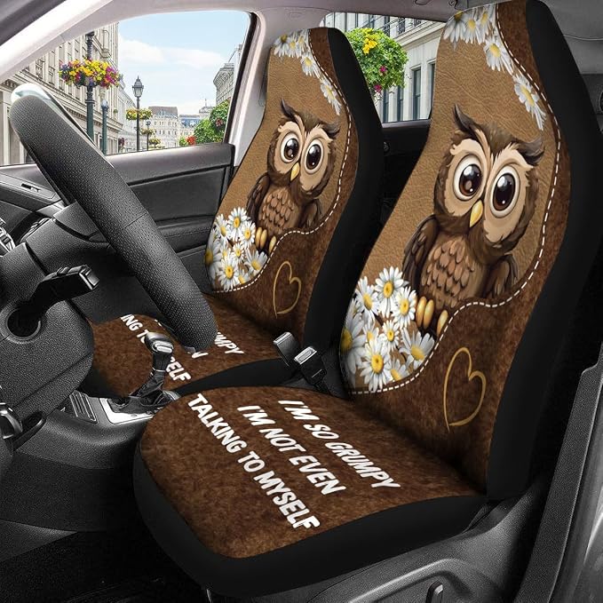 GENANY Cute Owl Car Seat Covers, 2-Piece Front Seat Set | 2-piece polyester front seat cover set, each 35 x 21 x 21 inches, with adjustable straps and hooks - Image 4