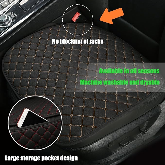 povtii Car Seat Bottom Cover Pad, Breathable Auto Front Seat Protector with Storage Pocket, Comfortable Seat Bottom Cushion Mat for Most Vehicle, Universal Interior Car Accessories (Black+Golden) - Image 6