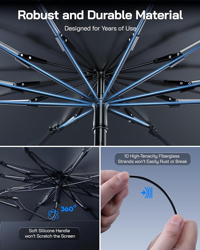 Pigenius Windshield Sun Shade Umbrella for Jeep Wrangler 2018-2026, Jeep Gladiator 2020-2026. Foldable Umbrella Sunshade with Silver Heat Shield to Keep Cool UDS - Image 6