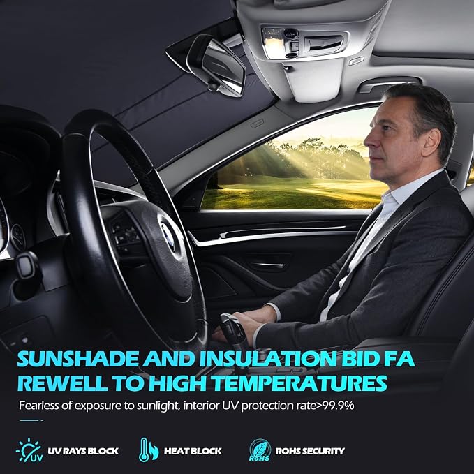 FLORICH Car Windshield Sunshade Reflective Car Sun Protection Blocks 99% Heat & Keeps Interior Cool Foldable Sun Visor Cover Universal Fits Cars, SUVs, Trucks Accessories for Summer 59"x33" - Image 7