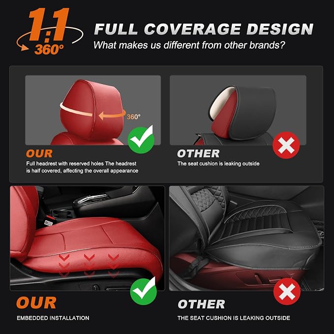 Custom Fit Seat Covers for Honda CRV: 2023 2024 2025 2026 | Front&Rear Full Set Faux Leather Car Seat Cover Waterproof Airbag Compatible (5 Seats,Red) - Image 4