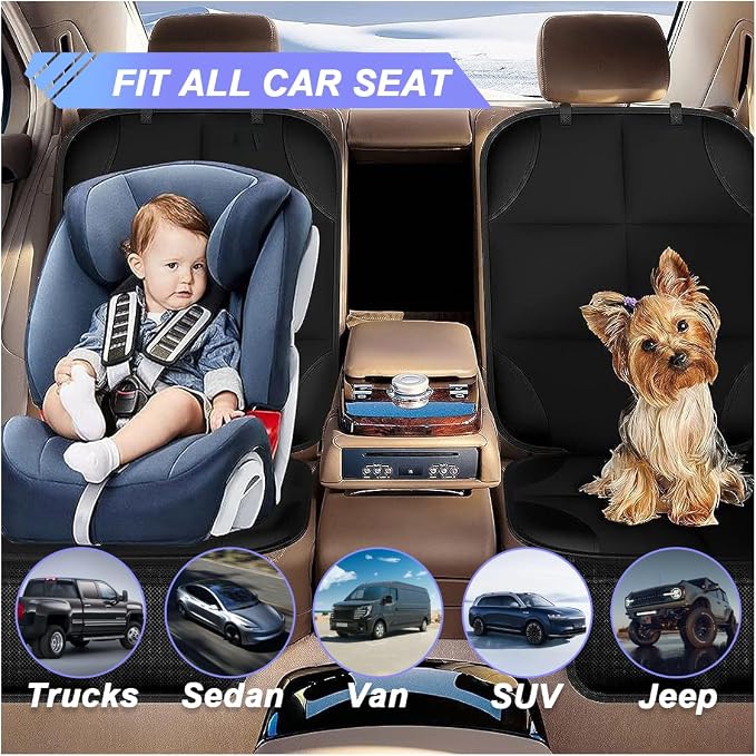 Baby Car Seat Protector for Child, Waterproof Baby Car Seats Cover with Non-Slip Backing, 600D Fabric Car Seat Mat with Thickest Padding & Mesh Pockets for Baby Pet (1PC) - Image 6