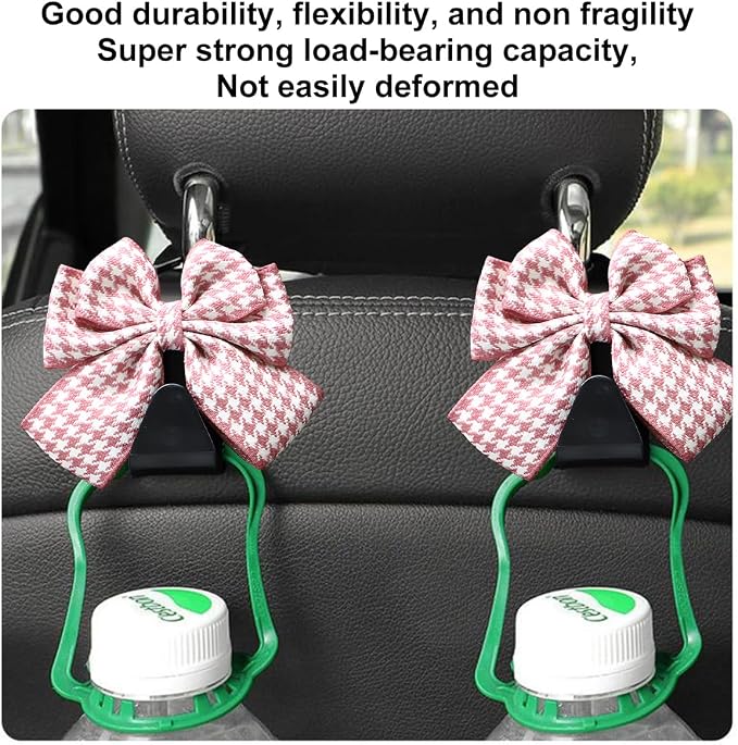 Mandark 2PCS Bow Car Headrest Hooks for Bags, Pink/White | PVC construction, clip-on installation keeps items off the floor, fits most cars, SUVs, and trucks, car interior accessories - Image 5