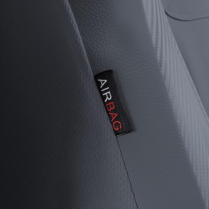 Flying Banner car seat Covers Protects Water Proof Faux Leather Carbon Fiber Front and Rear Bench Split 40/60 50/50 60/40(Gray Gray, Full Set - 8PCS) - Image 6