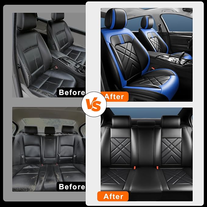 Soul Car Seat Covers Fit for Kia Soul 2010-2026, Premium Full Coverage Leather Automotive Seat Protectors, All Seasons Waterproof Breathable, Airbag Compatible, Full Set Seats, Black-Blue - Image 6