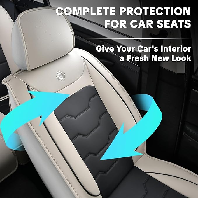 Gray Car Seat Covers Complete Set, Universal Car Seat Covers for Cars, Premium Waterproof Leather, Protect & Upgrade Car Interiors, Airbag Compatible, Easy to Install & Clean Up - Image 3