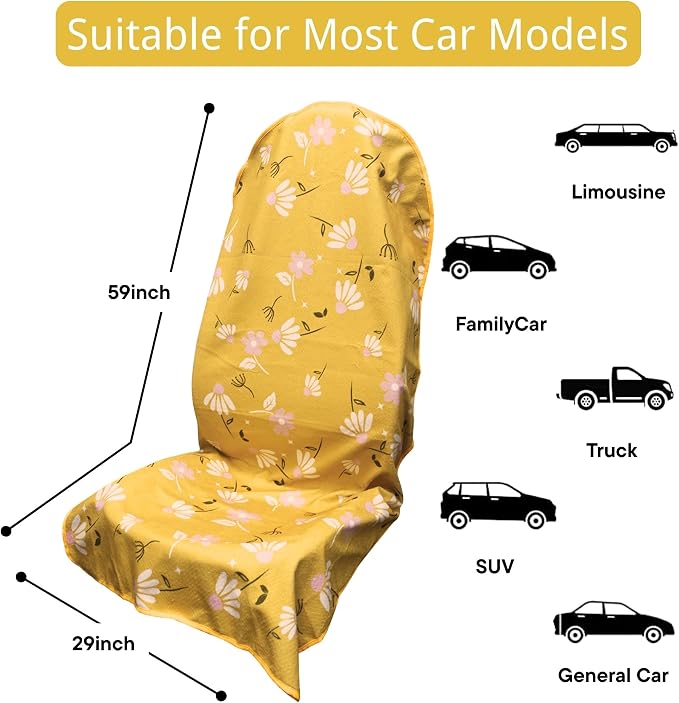 Waterproof Car Seat Cover for Front Seats, Protector for Cars SUVs Trucks, Sweat Towel Seat Covers Bucket for Gym, Workout, Beach, Hiking, Running and Swimming(Chamomile and Yellow, 2PCS) - Image 6