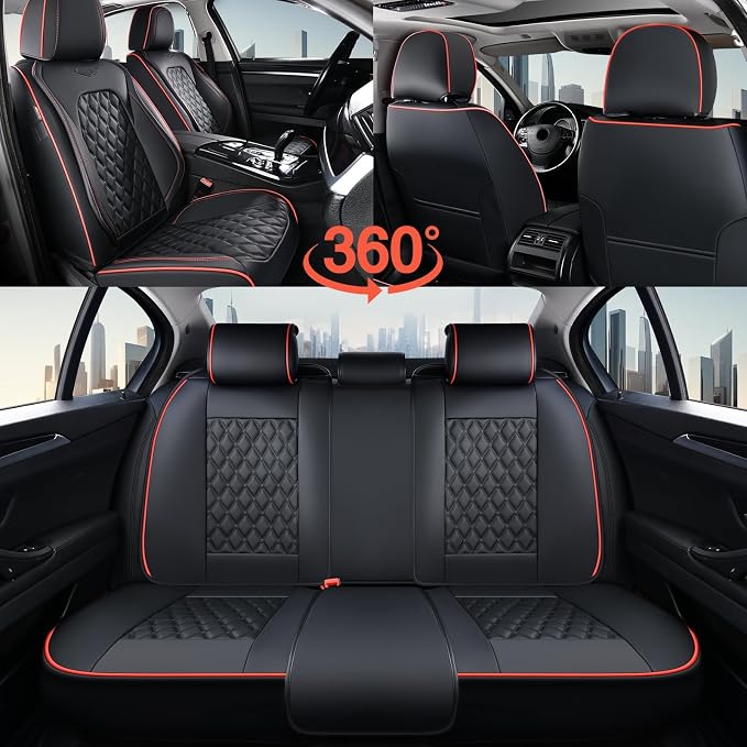 Coverado Rear Seat Covers, Sporty Non-Slip Waterproof Faux Leather Rear Protectors for Trucks SUVs, Mens Automotive Interior, Racing Style – Redline - Image 6