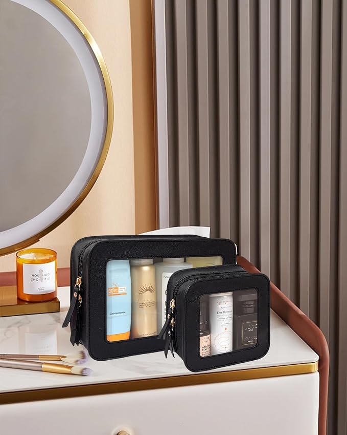Clear Makeup Bag Set for Women, Travel Black Makeup Pouch Waterproof Cosmetic Bags with Zipper Clear Toiletry Bag for Traveling Small Make up Pouch for Purse Mini Cosmetic Case Car Organizer - Image 2