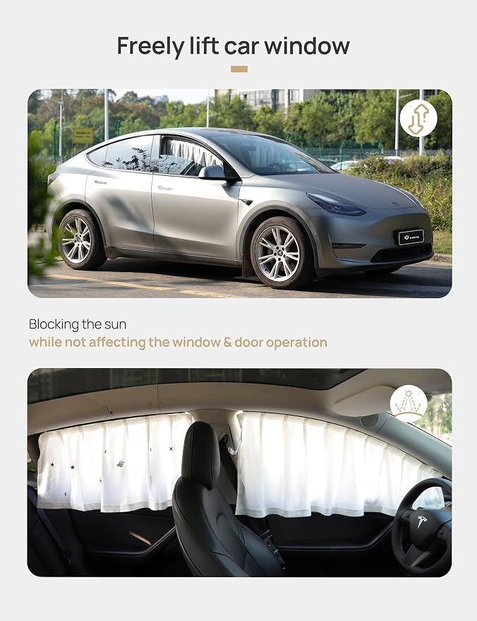TPARTS Side Window Sunshade Curtains for Tesla Model Y 2021-2026 All Models | 4-piece blackout sun shades provide privacy and heat protection for Tesla Model Y/YL front and rear side windows - Image 6