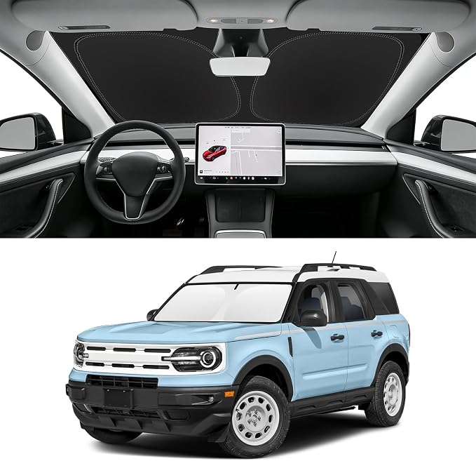 Custom Fit Windshield Sun Shade for Ford Bronco Sport 2021-2026 | Blocks UV Rays and Sun Heat, Helps Reduce Interior Temperature, Protects Dashboard from Fading, Folds Easily for Storage by SLOGENTO