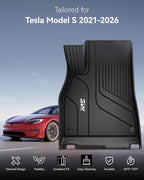 3W Floor Mats & Cargo Liner Fit for Tesla Model S 2021-2025 | All Weather TPE Custom Fit Floor Liners for 1-3 Rows and Trunk Full Set Car Mats, Model S Accessories, Black - Image 2