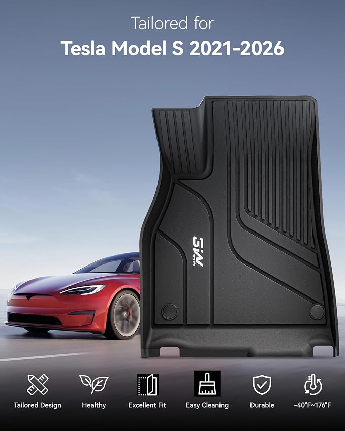 3W Floor Mats & Cargo Liner Fit for Tesla Model S 2021-2025 | All Weather TPE Custom Fit Floor Liners for 1-3 Rows and Trunk Full Set Car Mats, Model S Accessories, Black - Image 2