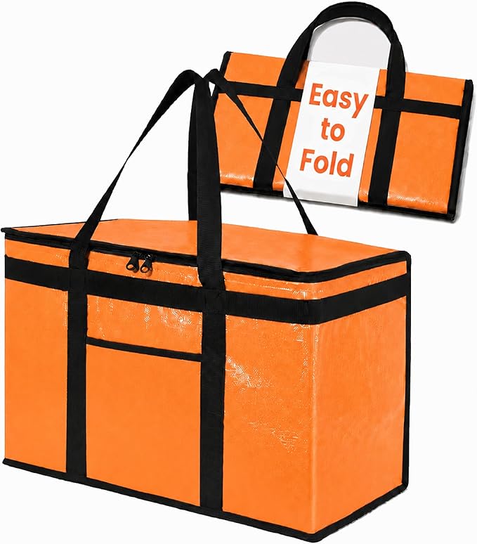 NZ home PRO Large Insulated Food Delivery Bag (2XL, Orange, 1 Pack) | Thermal bag, For cold & hot food, Water-resistant, Portable cooler, Soft sided catering tote, Grocery bag with zippered top by NZhome