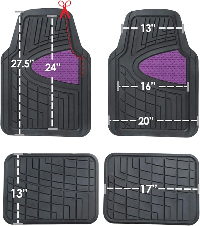 FH Group Automotive Floor Mats - Heavy-Duty Rubber Floor Mats for Cars, Universal Fit Full Set, Climaproof Floor Mats, Trimmable Floor Mats for Most Sedan, SUV, Truck Floor Mats Purple - Image 7