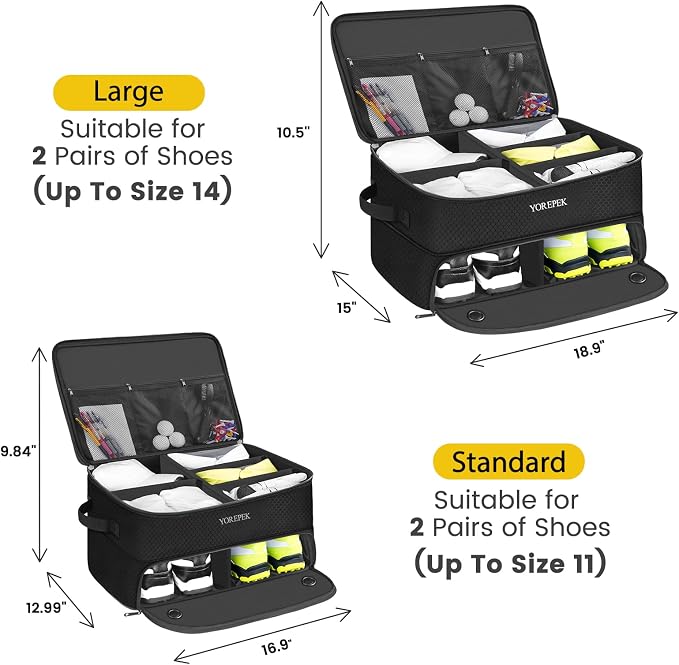 YOREPEK Golf Gifts for Men, 2 Layer Golf Trunk Organizer for 2 Pair Shoes | Waterproof Car Trunk Locker with Separate Ventilated Compartment for Balls, Tees, Clothes, Gloves, Birthday Gifts for Golfers - Image 4