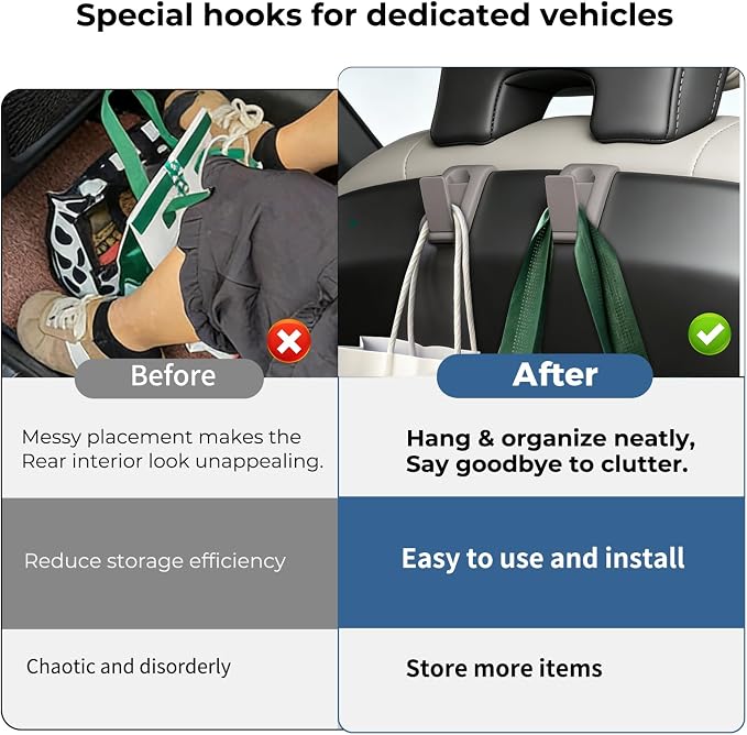 2 Packs Upgraded Foldable Car Seat Headrest Hidden Hooks for Volvo | for Volvo XC90 XC60 S90 S60 V90 V60 60/90 Series Accessories, Storage Organizer for Purse Bag Toy Bottle (Cardamom Brown) - Image 3