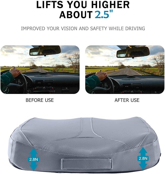 Leather Car Memory Foam Heightening Seat Cushion for Short People Driving, Hip(Coccyx/Tailbone) and Lower Back Pain Relief, Adult Booster Seat for Car, Truck,SUV,Office Chair,Wheelchair. - Image 2