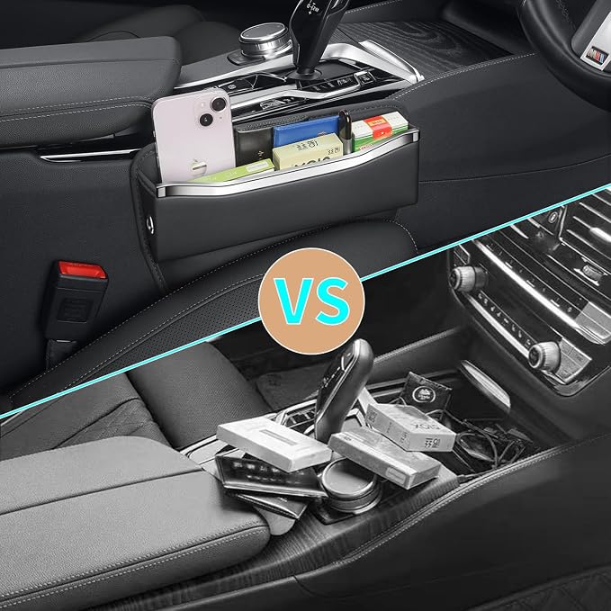 HOLDCY Car Seat Gap Filler Organizer - Leather Console Side Pocket Seat Storage - Stylish and Practical Car Accessories for Cars,SUV,Truck (Black - 1 Pack) - Image 2