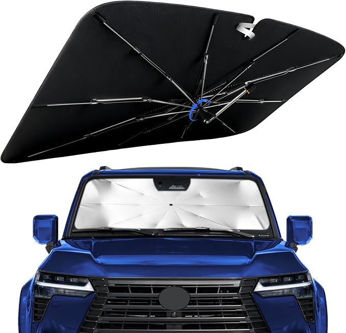 Windshield Sun Shade for Lexus GX 2024-2026 with 360° Rotating Shaft | Custom Fit Umbrella Sunshade for UV Blocking, Interior Heat Protection, Easy Storage, UPF 50+ Cool Windshield Cover by Lonyaqui