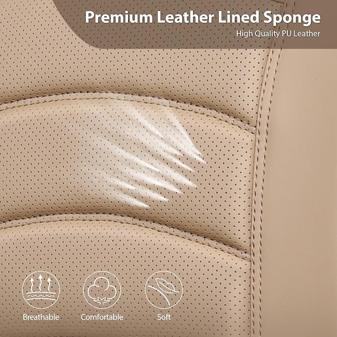 CAR PASS 3D Foam PU Leather Car Seat Covers, Universal Seat Covers Full Sets for Trucks SUV Sedan Automotive Seat Covers Armrest Airbag Compatible Waterproof Comfortable Faux Nappa Leather All Beige - Image 7
