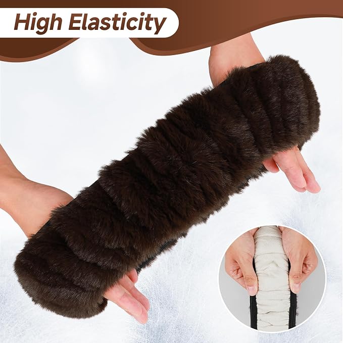 SEG Direct Fluffy Furry Steering Wheel Cover Fuzzy Gear Shift Coffee Brown | 2 PCS Set, Gear Shift Cover, Soft and Warm, Cute Fur Auto Decor, Standard Size 14.5- 15 inch for Women Men - Image 5