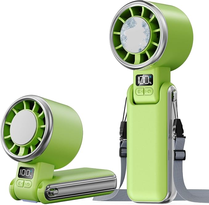SHEWIND Portable Handheld Fan with Ice Cooling - 5 Gear High Speed Turbo Personal Fan Rechargeable, Up to 11 Hrs, Mini Hand Fans for Travel Essentials, Beach Vacation, Gifts for Women, Men (Green) by SHEWIND