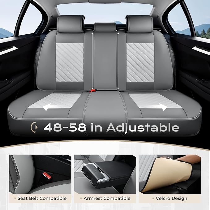 Coverado Car Seat Covers Full Set 5 pieces, Luxury Nappa Leather Seat Covers Universal Fit Waterproof Non-Slip Breathable Front & Back Automotive Seat Protectors for Cars, SUVs, Trucks - Image 6
