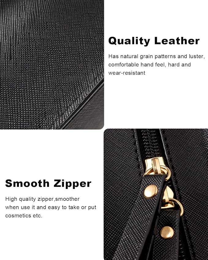 2 Pcs Travel Clear Makeup Bag Set, Clear Black Makeup Organizer with Zipper Leather Travel Bags for Toiletries Small Cosmetic Bags for Women Mini Make up Pouch Toiletry Bags Car Essentials - Image 5