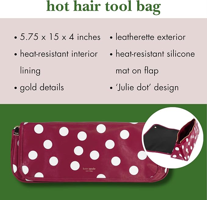 kate spade new york Hair Tool Organizer Bag, Julie Dot | Leatherette Travel Bag for Hair Dryer, Curler, Straightener, or Air Styler with Built in Heat Resistant Mat - Image 6